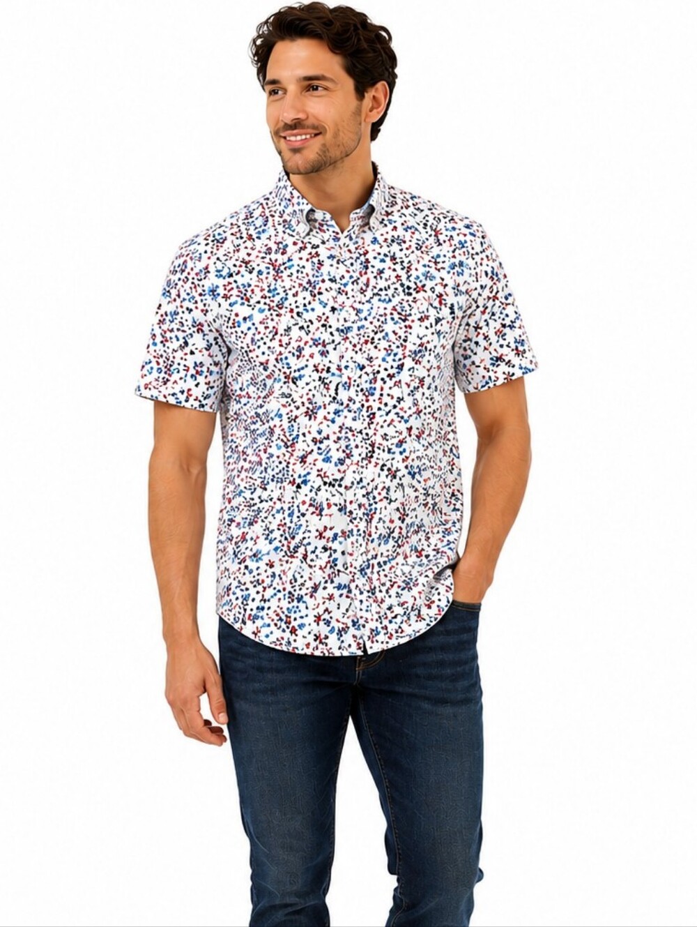 Denim & Flower Ricky Singh Floral Button Up Shirt Men's Large White Cotton